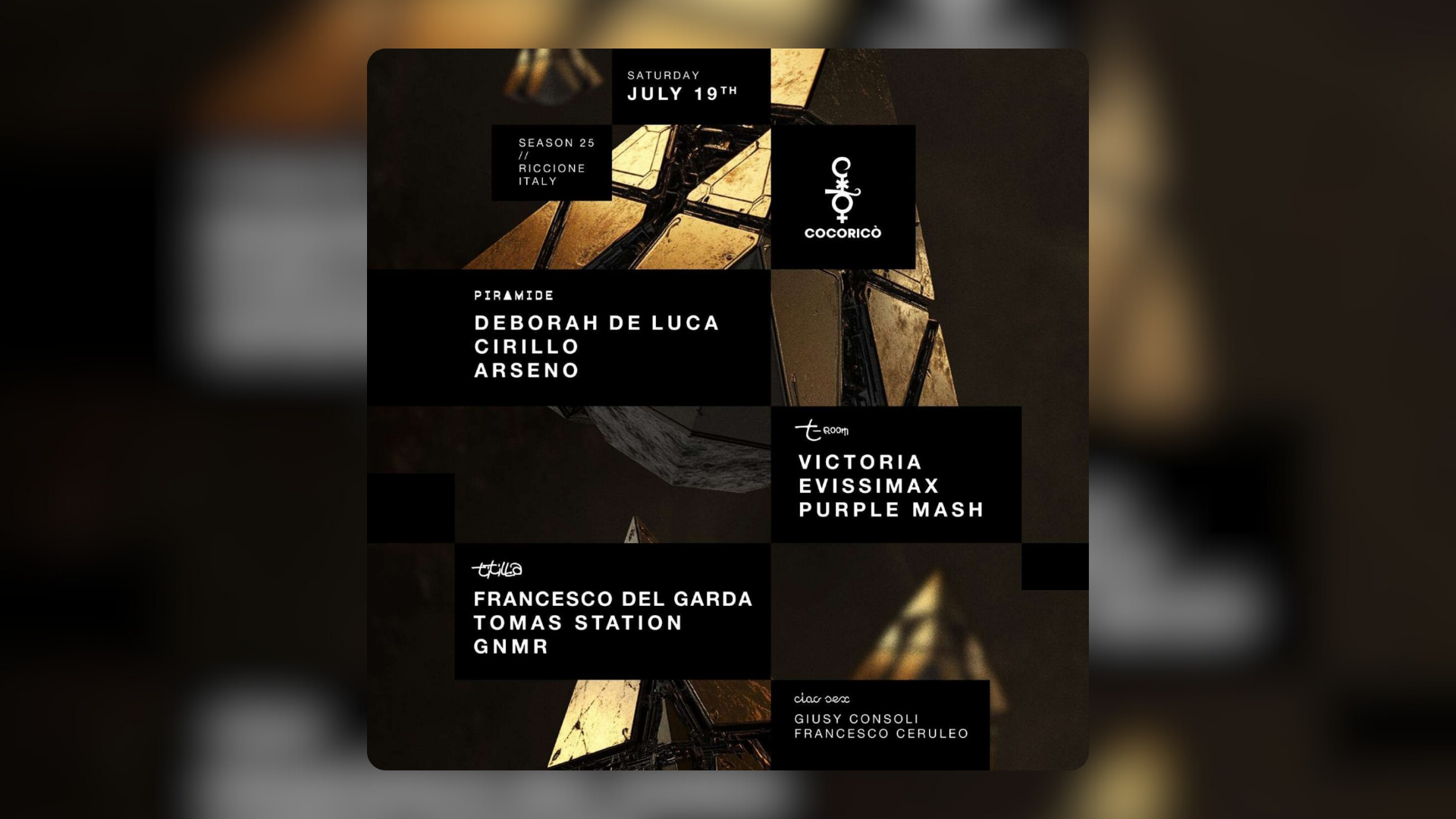 Cocoricò 19 luglio line up